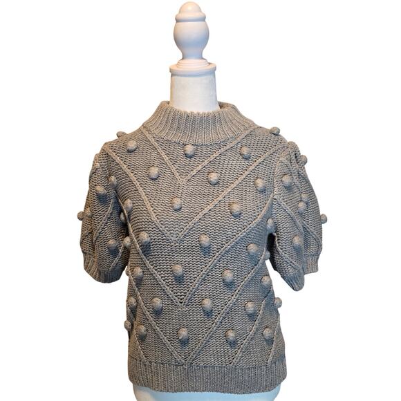 English Factory Pompom Puff-Sleeve Short sleeve Sweater Grey Size XS - Picture 1 of 7
